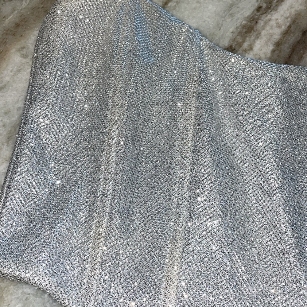white fox silver glitter shine bright bustier strapless crop top - Picture 3 of 6